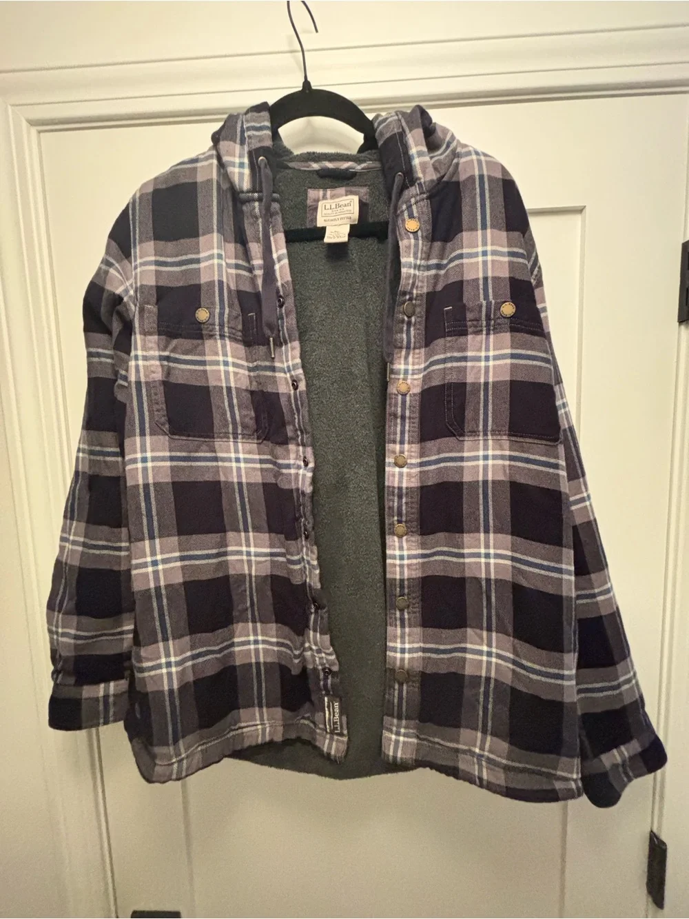 L.L. Bean Purple Plaid Hooded Jean Jacket